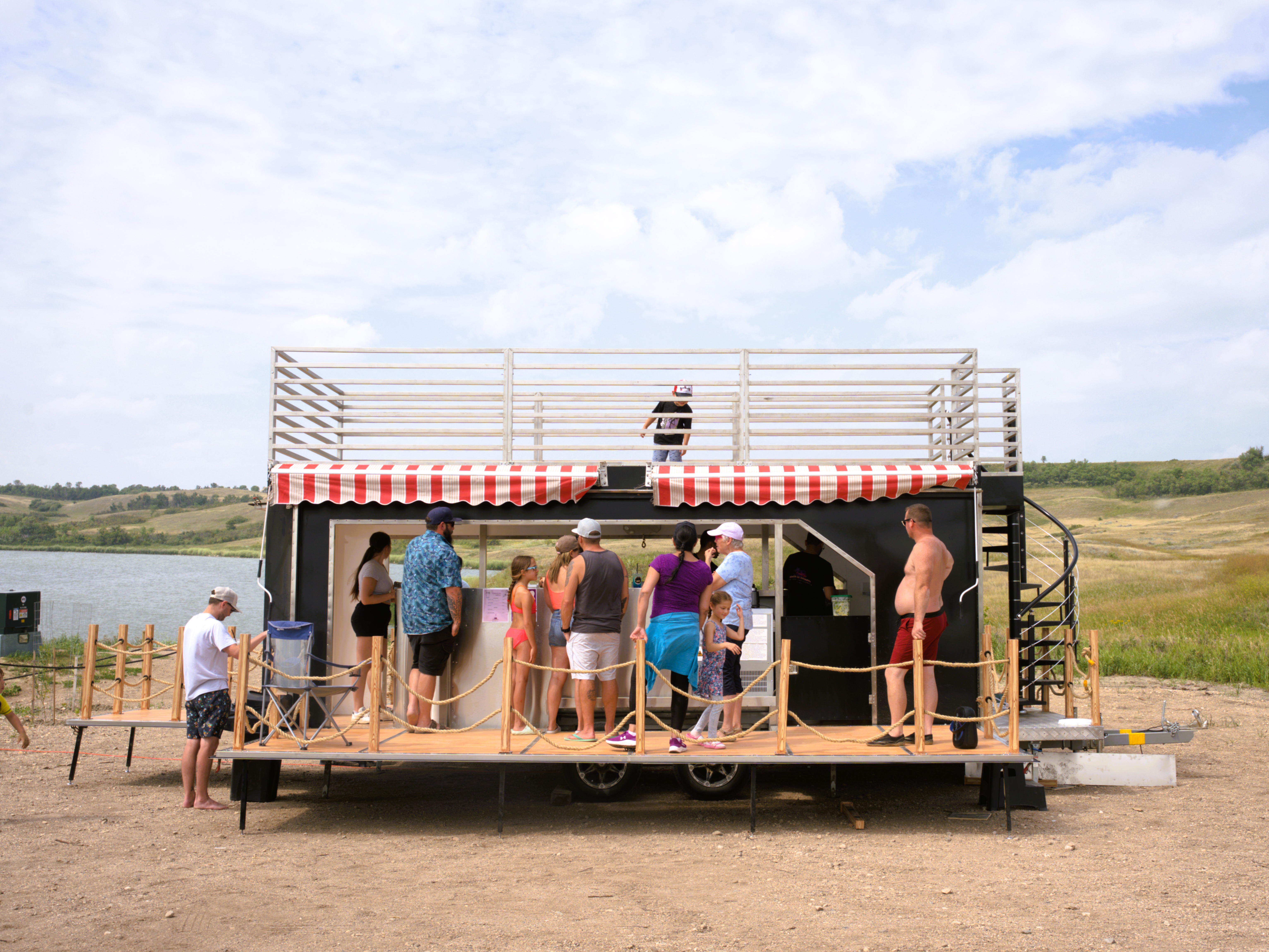 Aerial view of mobile bar at outdoor event